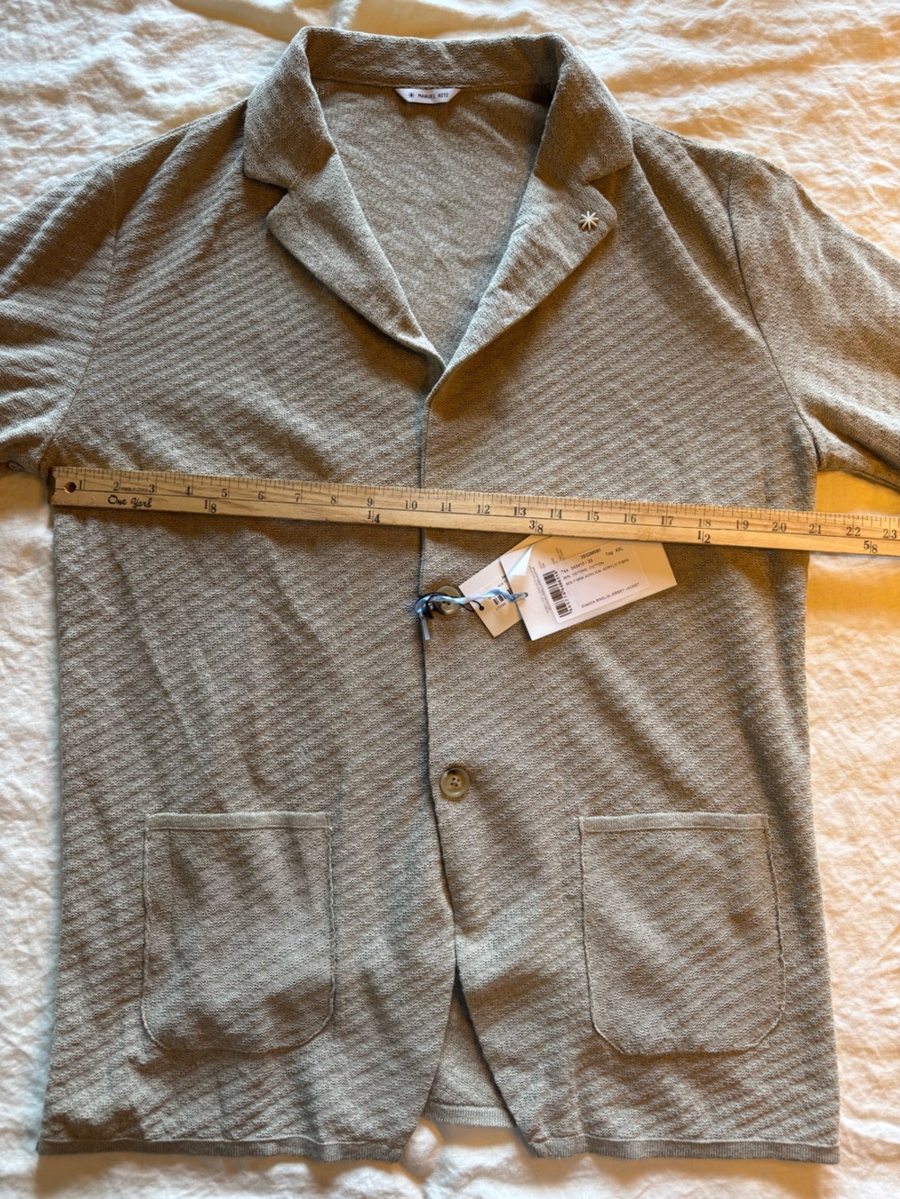 Manuel Ritz Light Beige Textured Two-Button Blazer - Picture 3 of 5